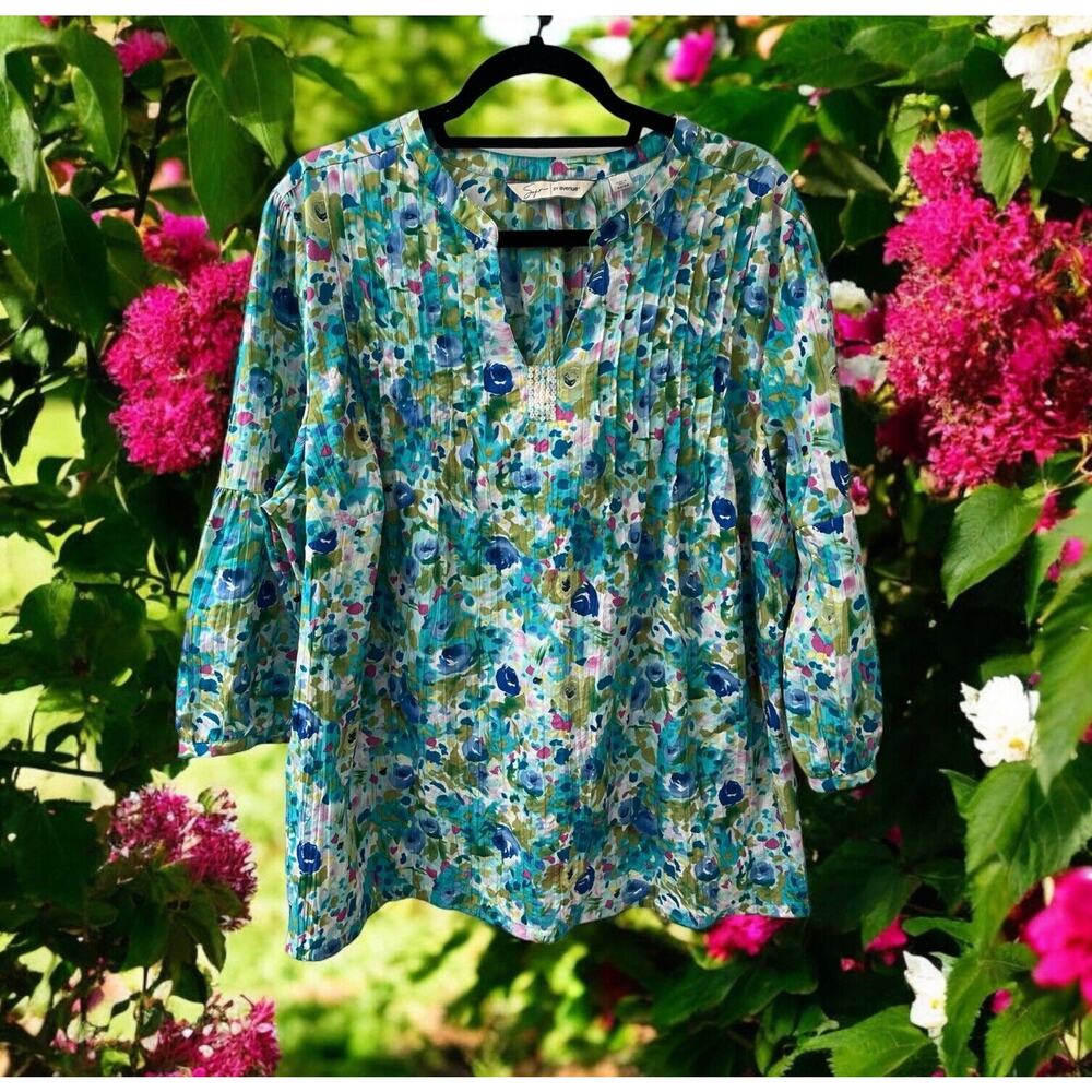 Soft By Avenue Peasant Blouse Shirt Spring Boho Floral Top Spring Size 22/24‎